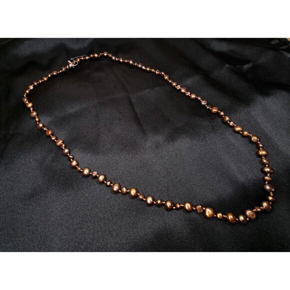 CGI Freshwater Pearls Brown Long Necklace With Organic Irregular Beads & Secure - Picture 3 of 5